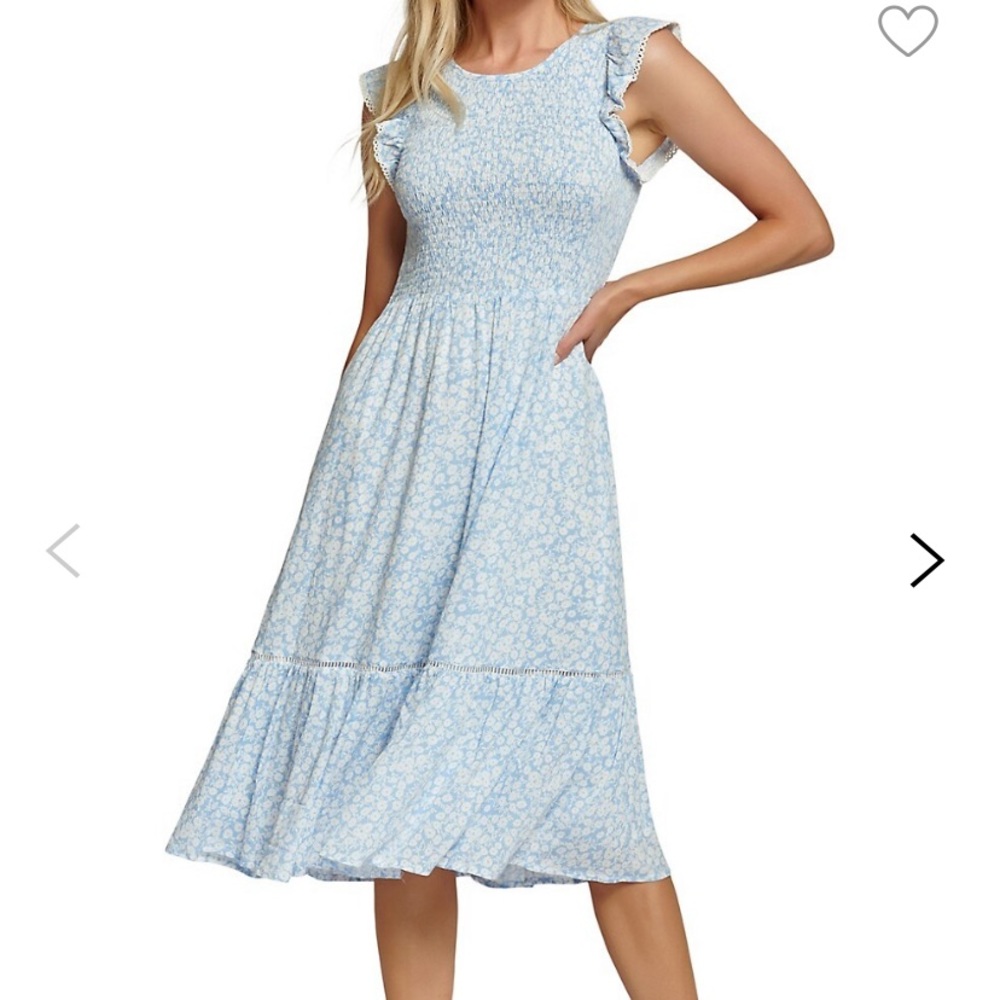 Lost + Wander Light Blue Floral Midi Dress